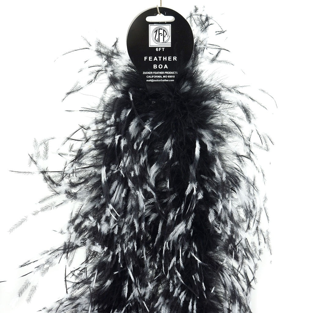 Stenciled Black/White/Black 2 Ply Ostrich Feather Boa
