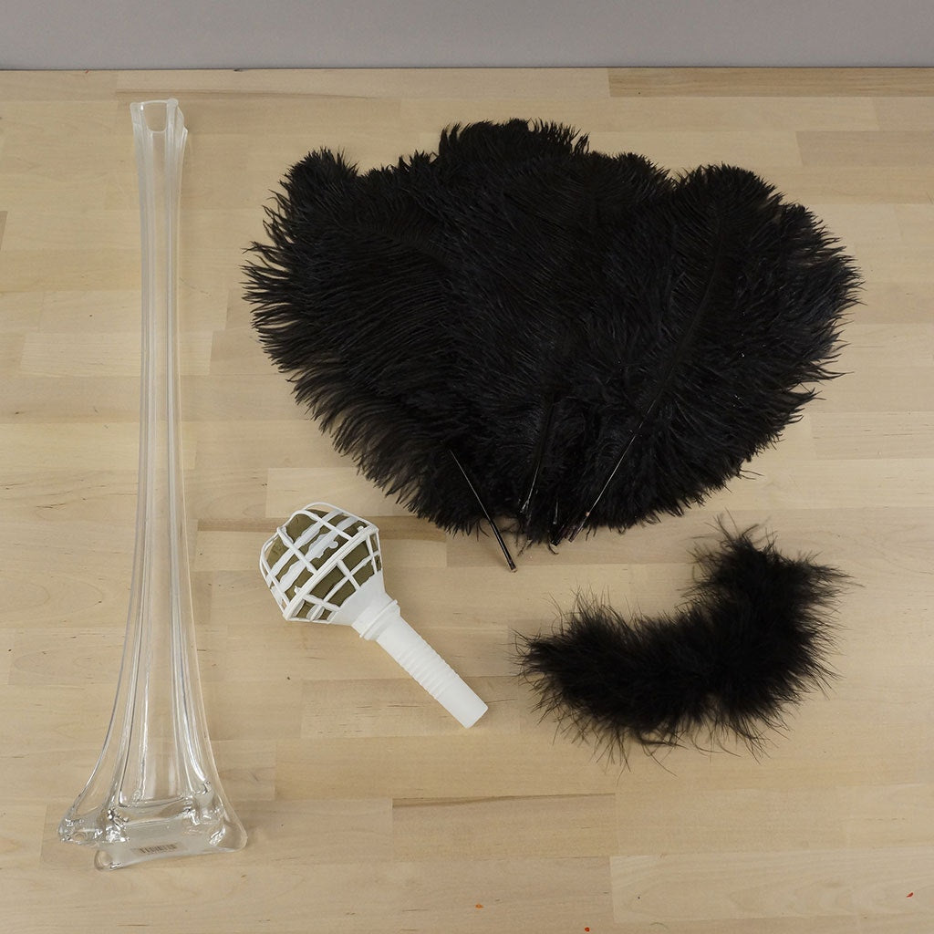 Ostrich Eiffel Tower Centerpiece Black With Clear Vase