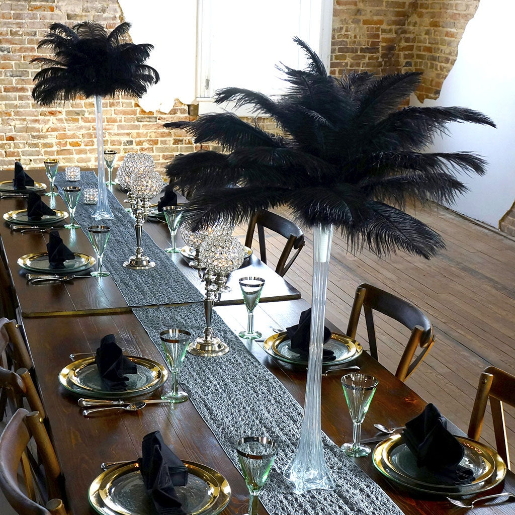 Ostrich Eiffel Tower Centerpiece Black With Clear Vase