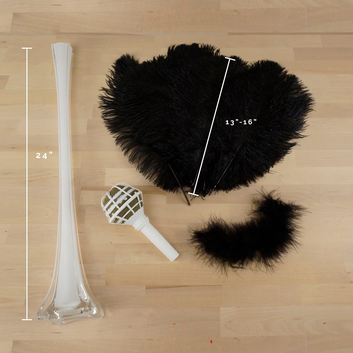 Ostrich Eiffel Tower Centerpiece Black w/White Vase