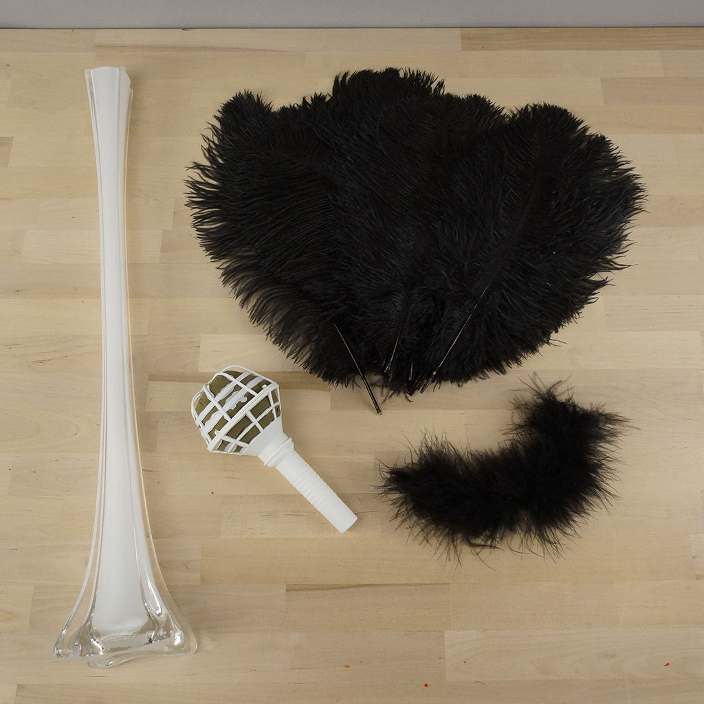 Ostrich Eiffel Tower Centerpiece Black w/White Vase