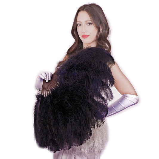 Ostrich Floss Feather Fan - Black