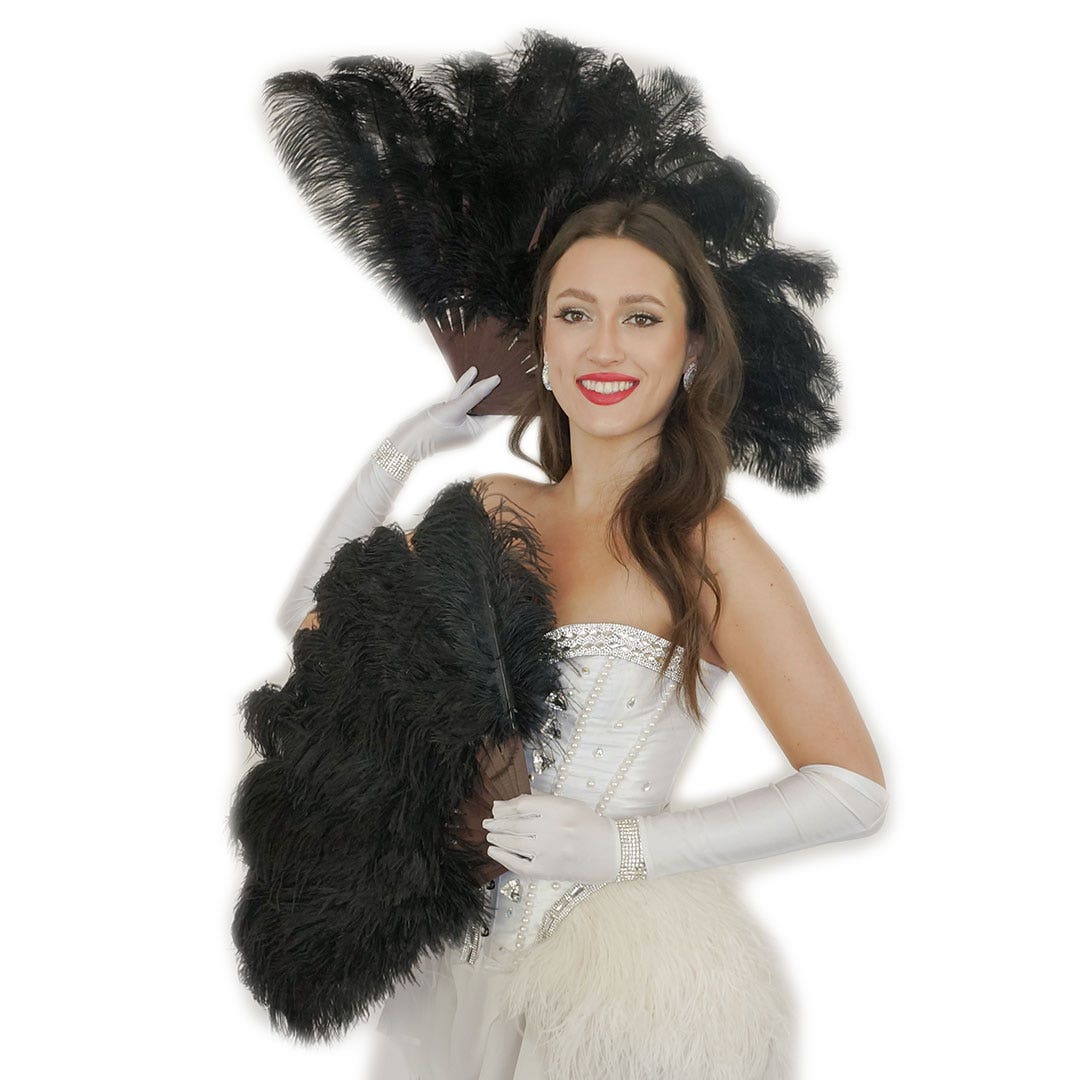 Ostrich Floss Feather Fan - Black
