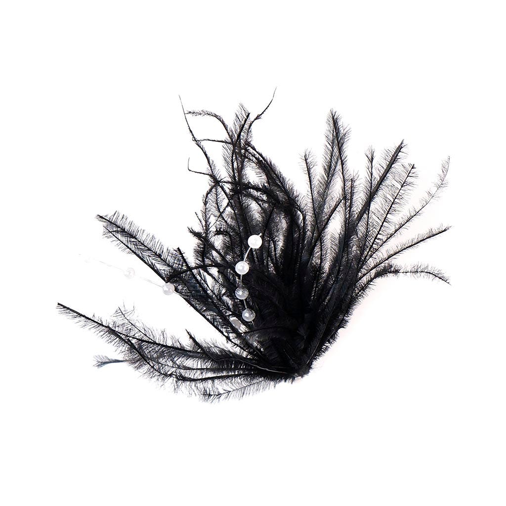 Feather Floral Pick w/Ostrich-Pearls - Black