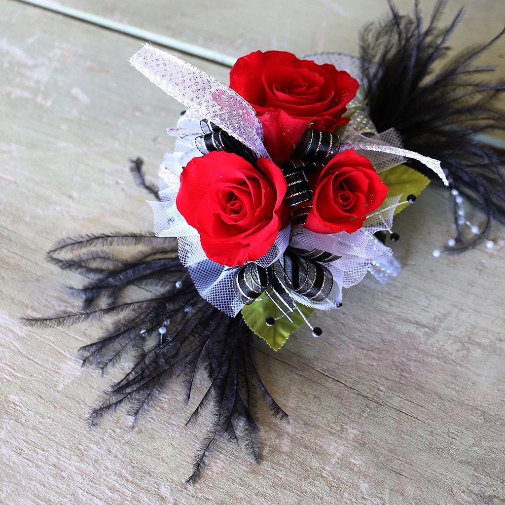 Feather Floral Pick w/Ostrich-Pearls - Black