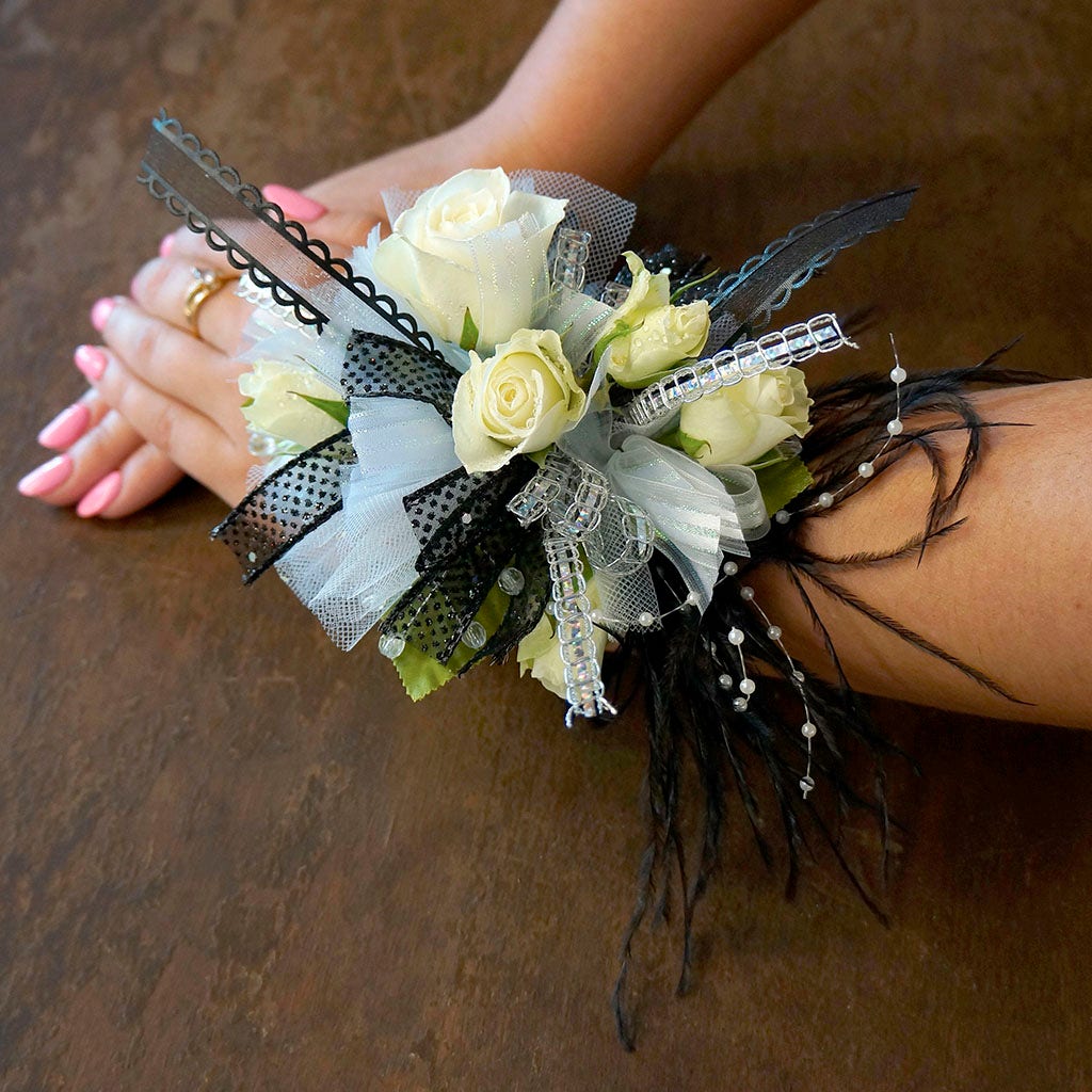 Feather Floral Pick w/Ostrich-Pearls - Black