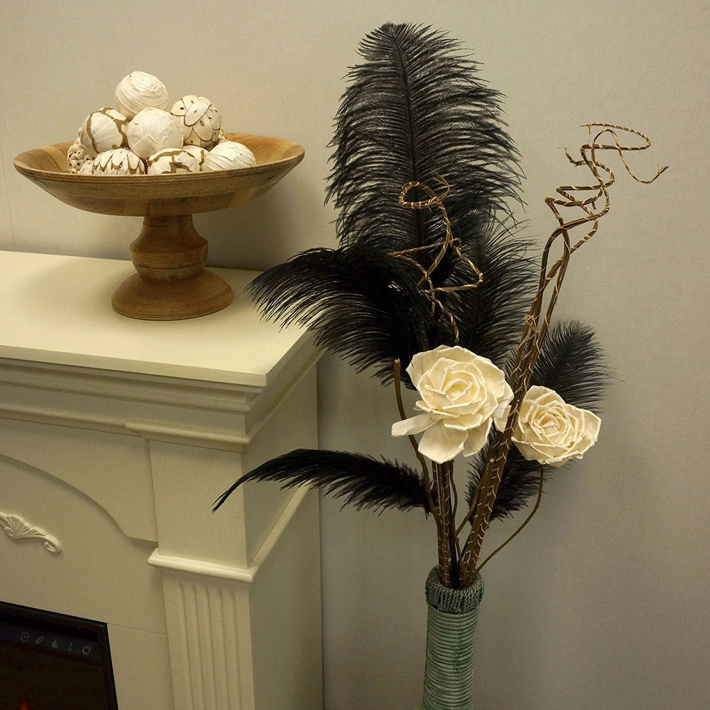 Feather Ostrich Spray on Stem Black