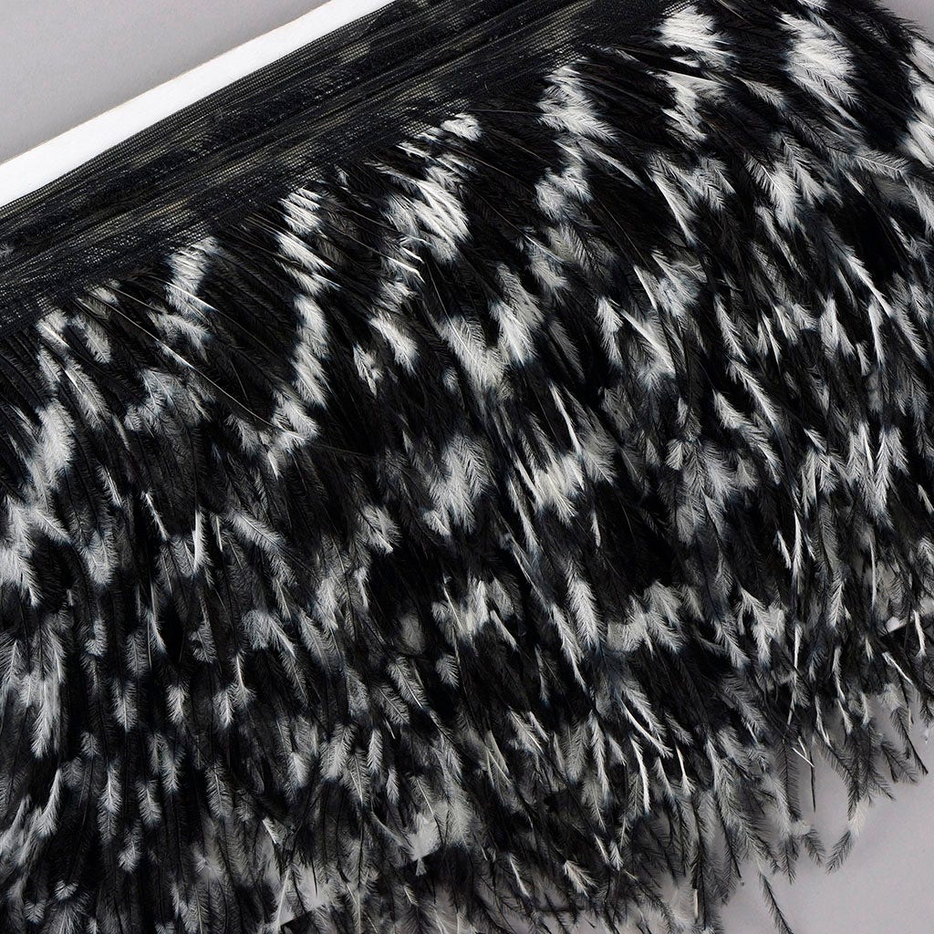 Stenciled Ostrich Fringe 2PLY - White/Black