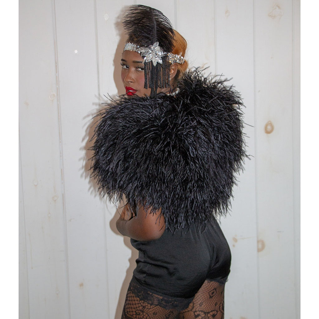 Medium Ostrich Feather Bolero Shoulder Wrap / Coat Black