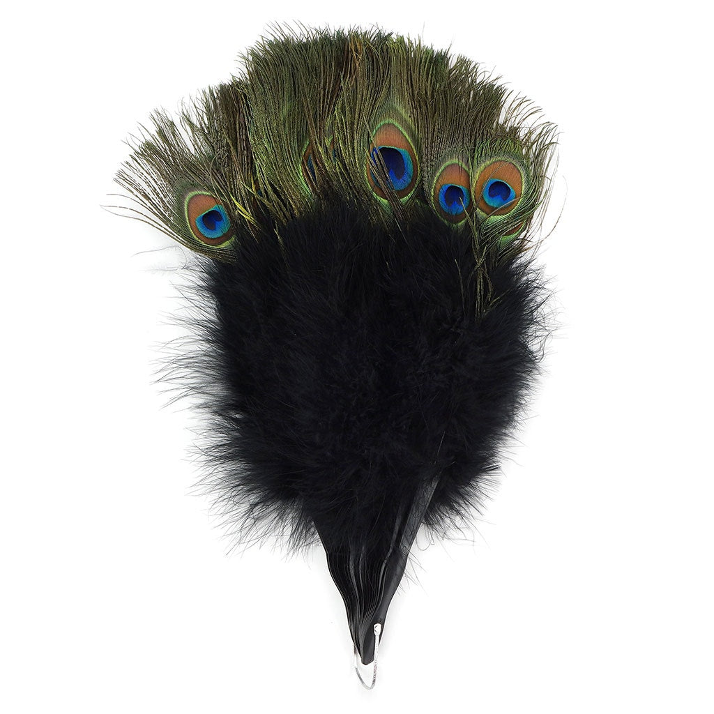 Marabou-Peacock Feather Fan - Black