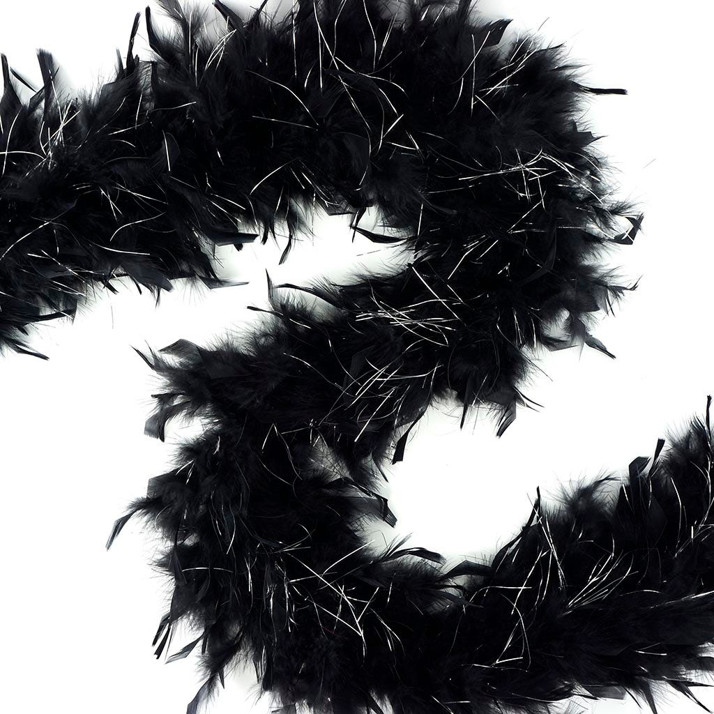 Chandelle Feather Boa - Lightweight - Black with Silver Lurex