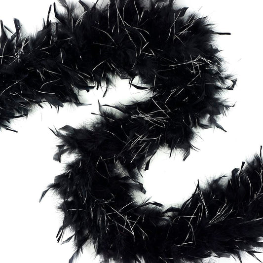 Chandelle Feather Boa - Lightweight - Black with Silver Lurex