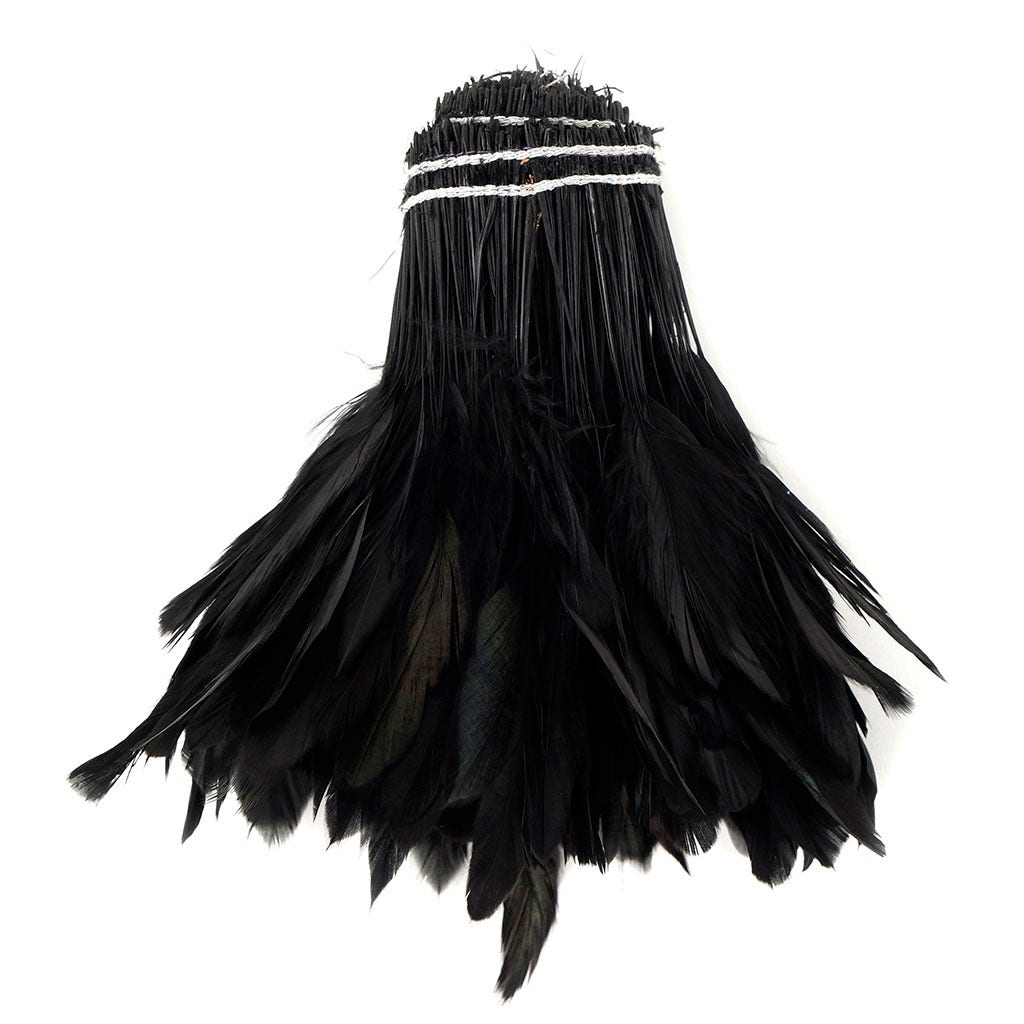 Strung Rooster Coque Tails Stripped - 4 - 6" - Black/Iridescent