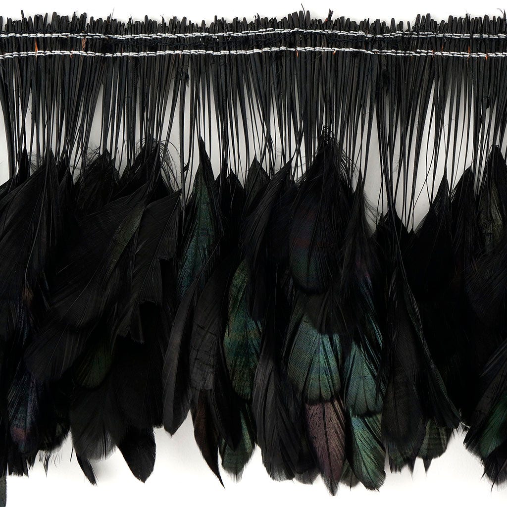 Strung Rooster Coque Tails Stripped - 4 - 6" - Black/Iridescent