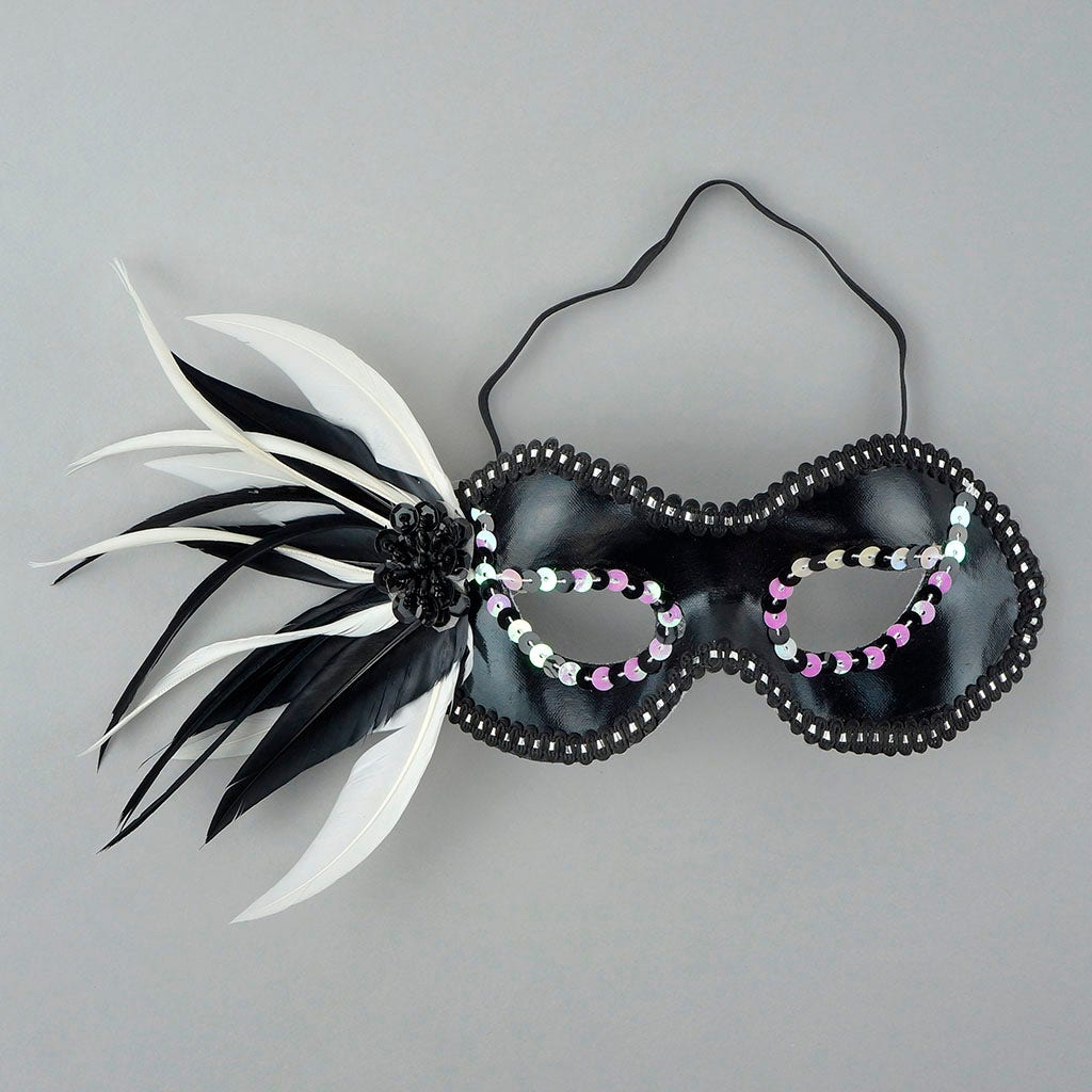 Black and White Feather Mask