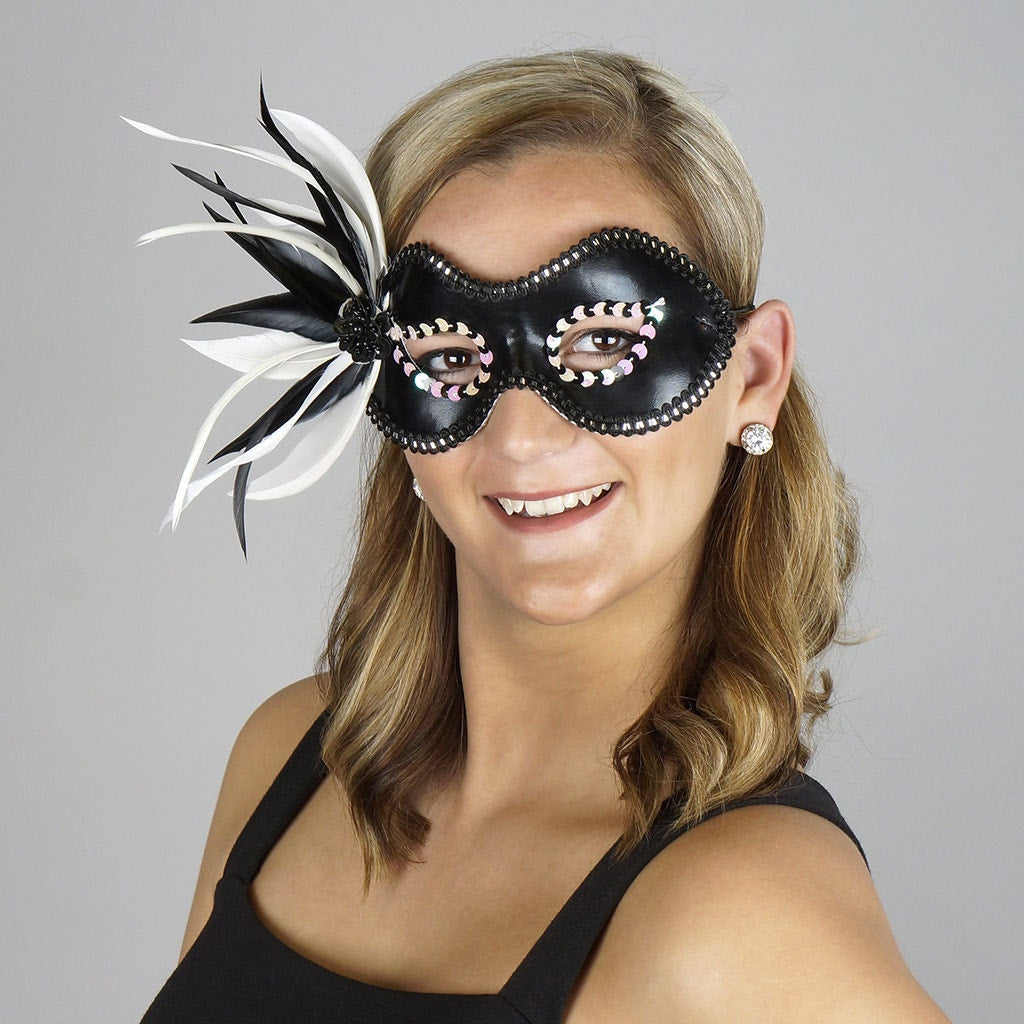 Black and White Feather Mask
