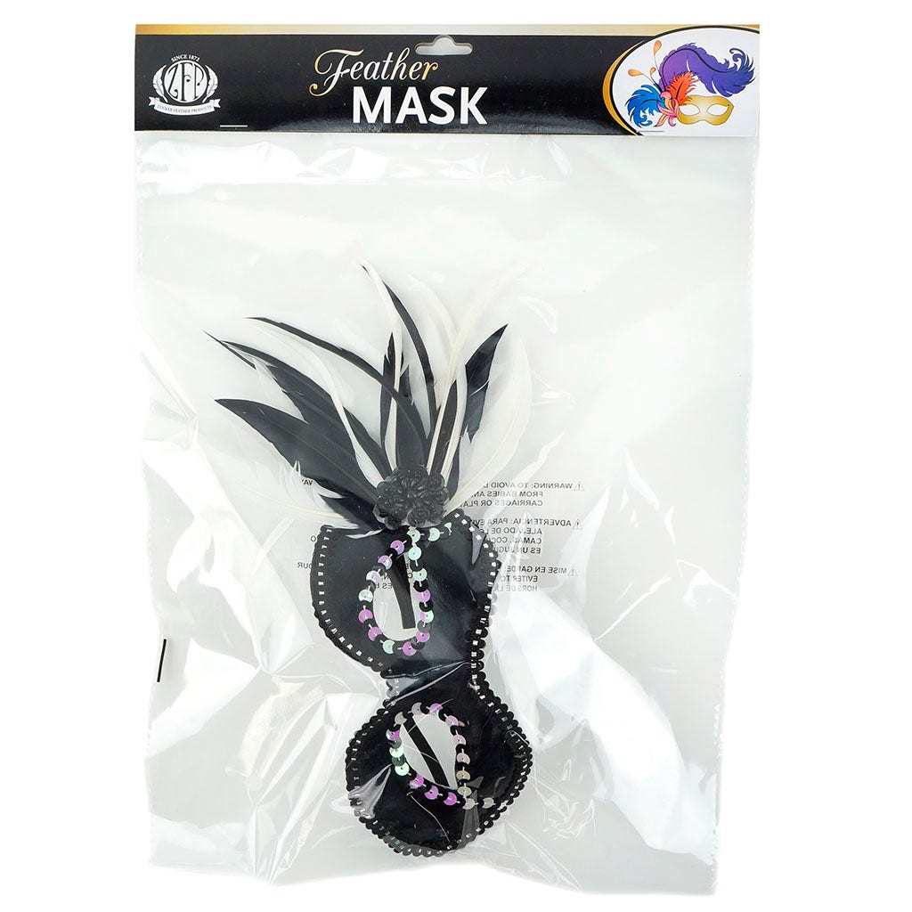 Black and White Feather Mask