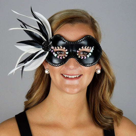 Black and White Feather Mask
