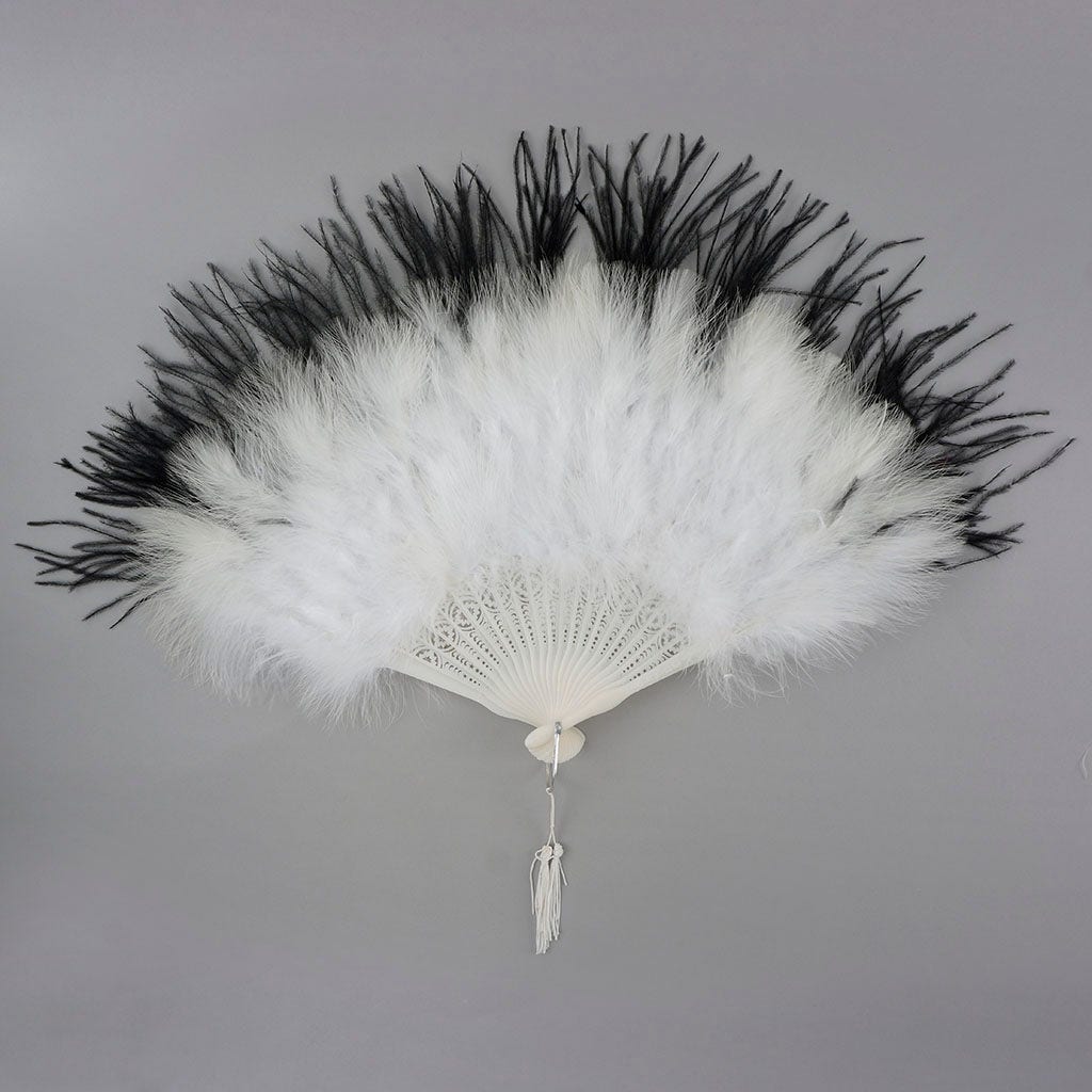 Marabou- Ostrich Feather Fan - White/Black