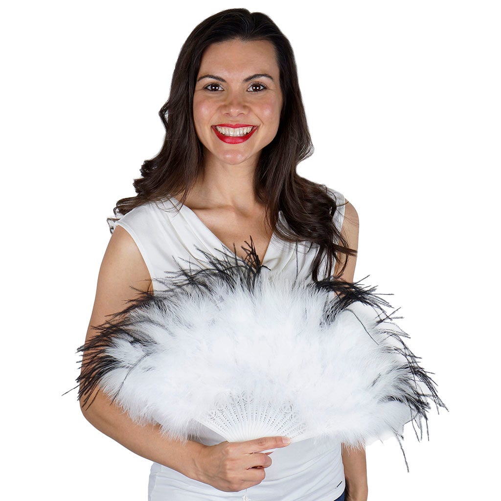 Marabou- Ostrich Feather Fan - White/Black