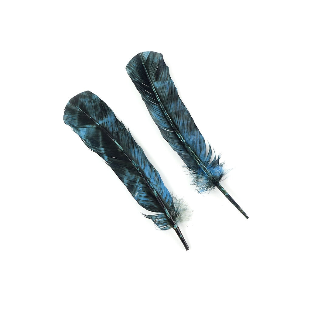 Turkey Quill Left Wing - Tie Dye - Ocean Blue & Black