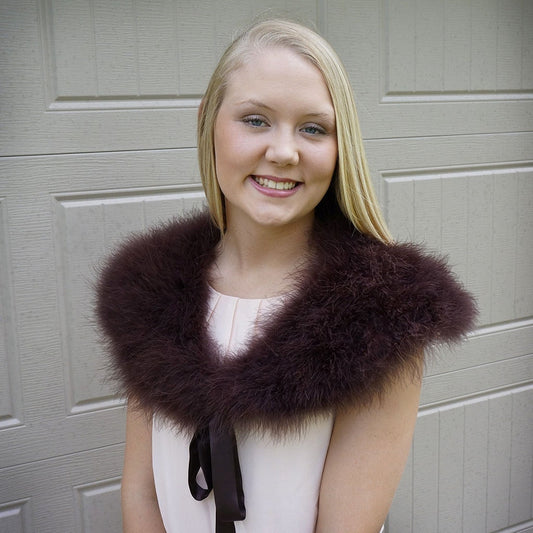 Marabou Feather Shawl w/Ribbon Ties Sable