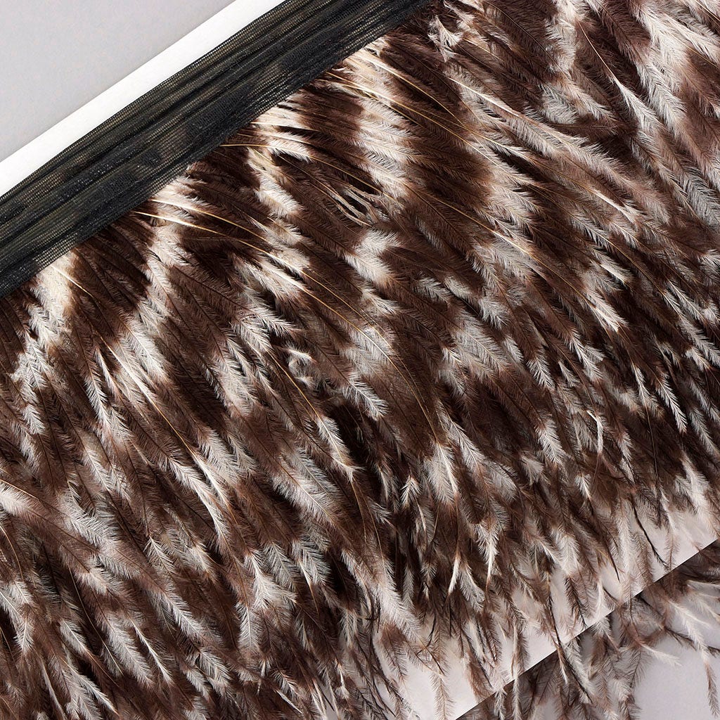 Stenciled Ostrich Fringe 2PLY - Eggshell/Brown