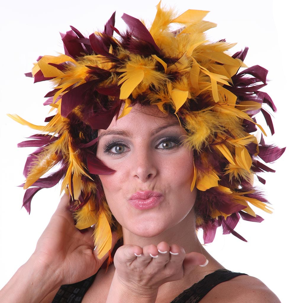 Chandelle Feather Wig-Mixed - Burgundy/Gold