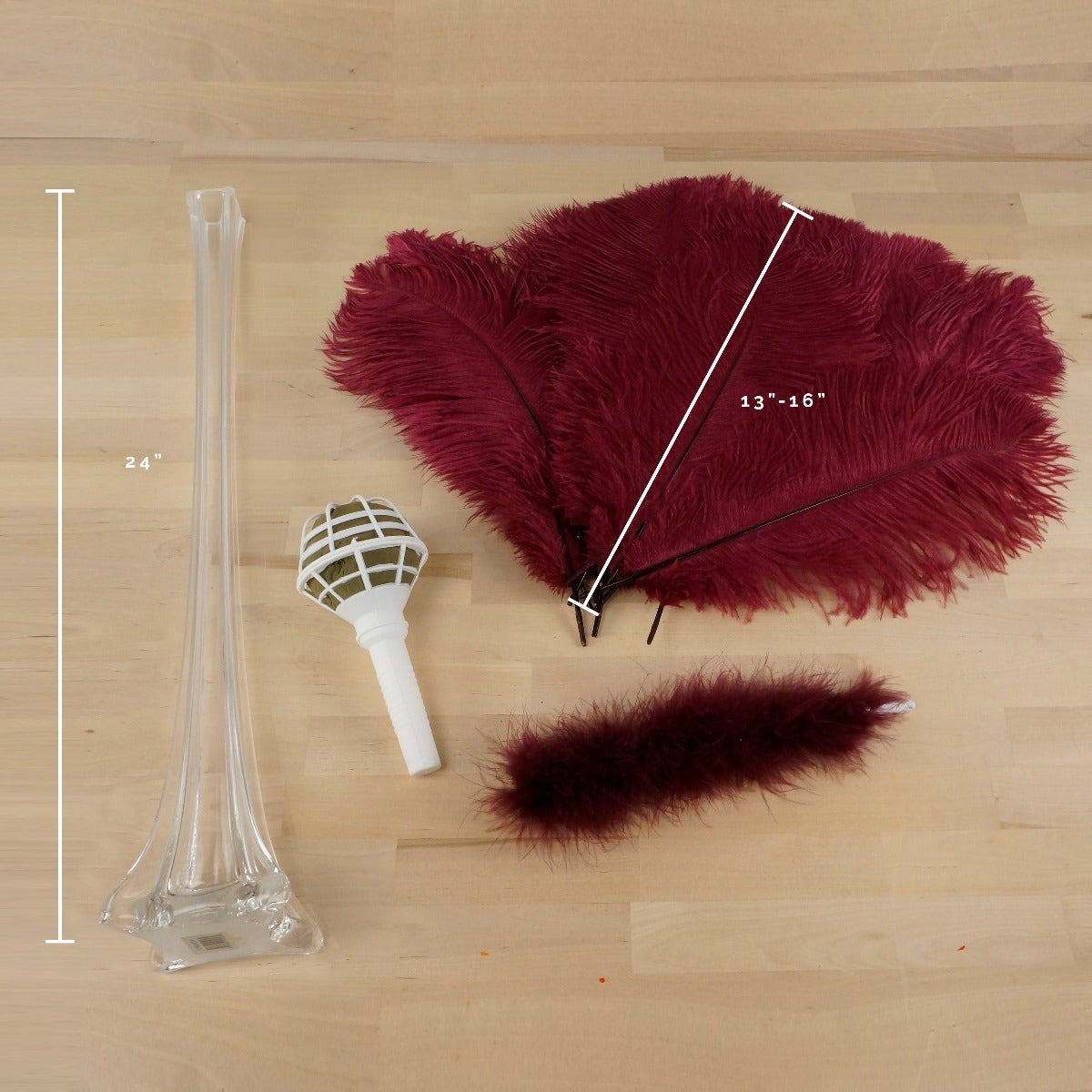 Ostrich Eiffel Tower Centerpiece Burgundy w/Clear Vase