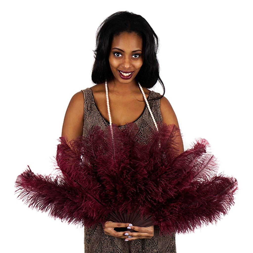 Ostrich Floss Feather Fan - Burgundy