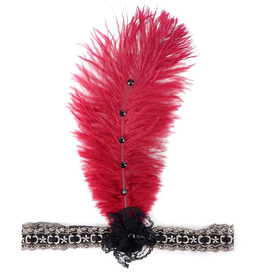 Ostrich Flapper Headband Burgundy/Grey/Black