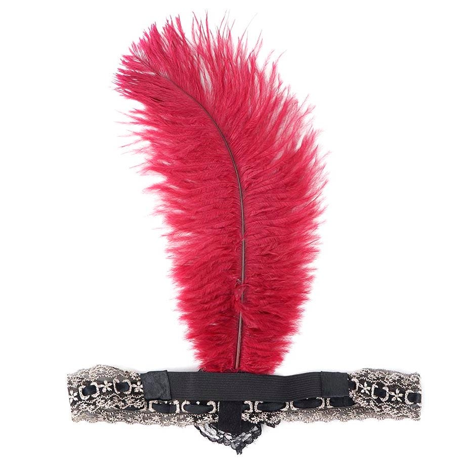 Ostrich Flapper Headband Burgundy/Grey/Black