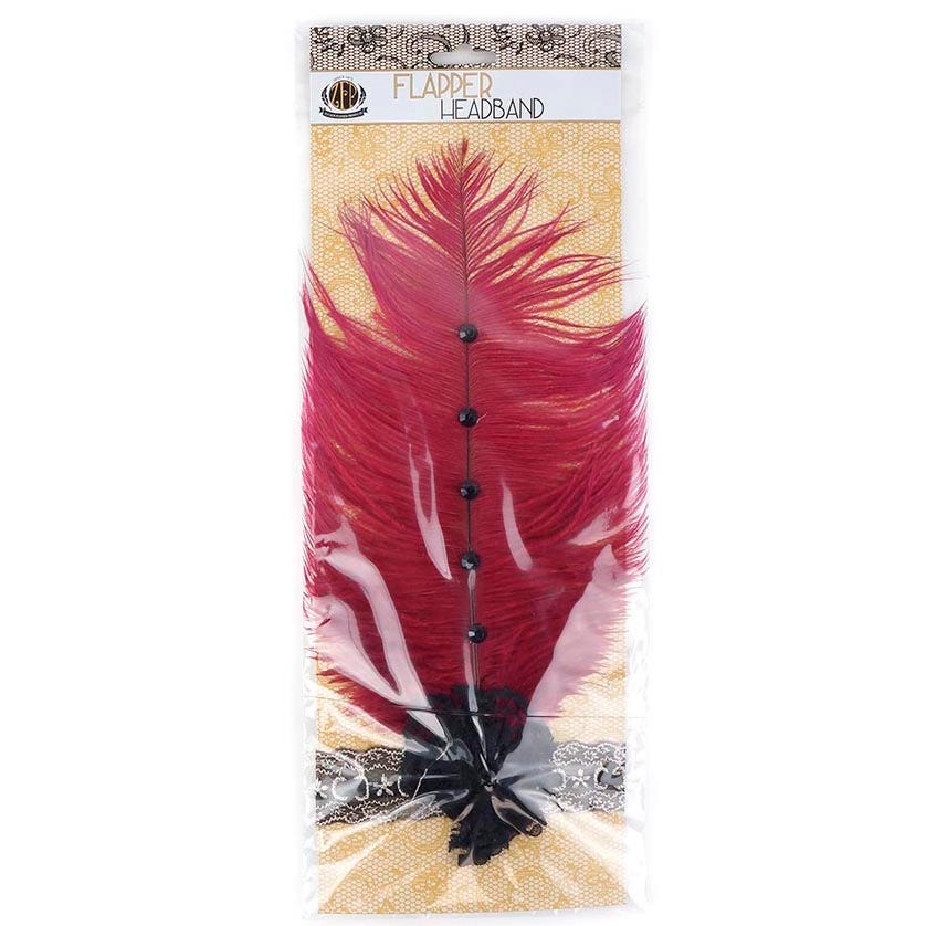 Ostrich Flapper Headband Burgundy/Grey/Black