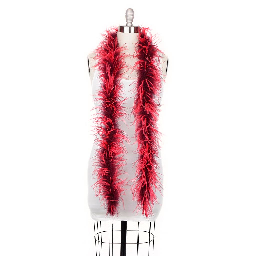 Marabou and Ostrich Feather Boa - Burgundy/Tango Red