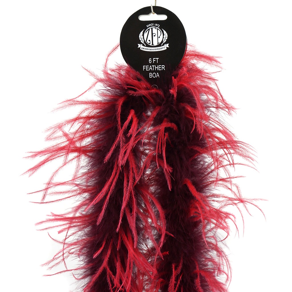 Marabou and Ostrich Feather Boa - Burgundy/Tango Red