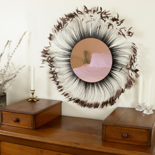 Decorative Feather Wall Art with Rose Gold Mirror