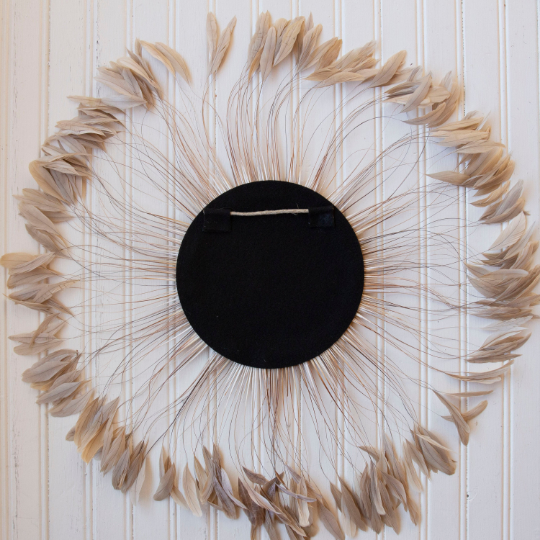 Beige Stripped Rooster Coque Tails Feather Wall Art