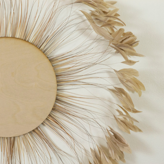 Beige Stripped Rooster Coque Tails Feather Wall Art