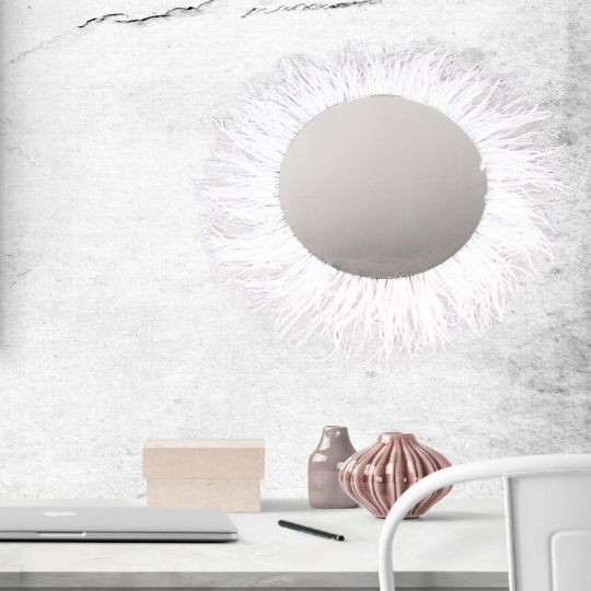 White Ostrich Feather Mirror Wall Art