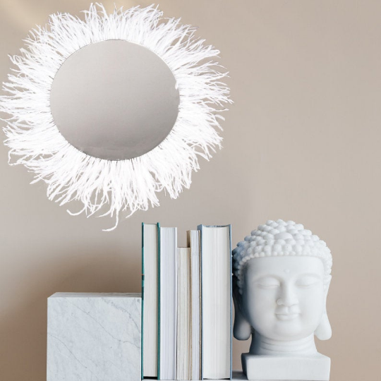 White Ostrich Feather Mirror Wall Art