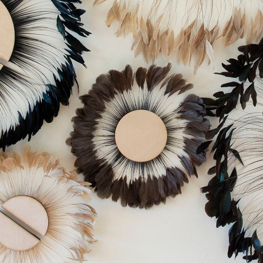 Small Full Moon Brown Feather Wall Art