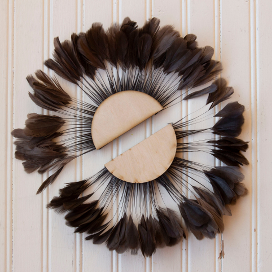 Small Half Moon Set Brown Feather Wall Art