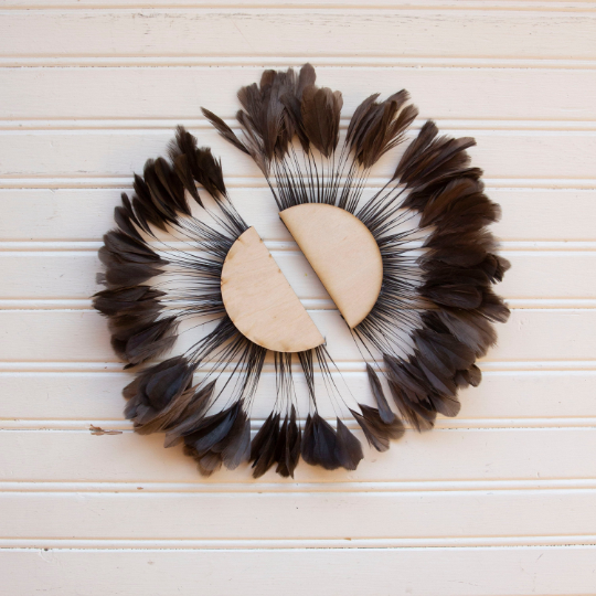Small Half Moon Set Brown Feather Wall Art