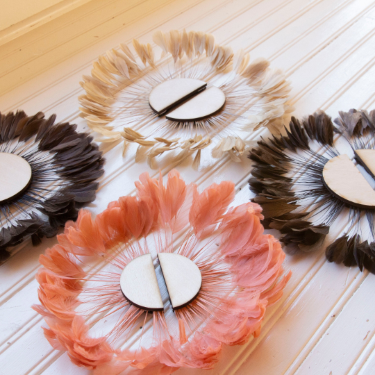 Small Half Moon Set Brown Feather Wall Art