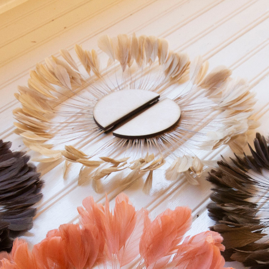 Small half moon Beige Feather Wall Art Set
