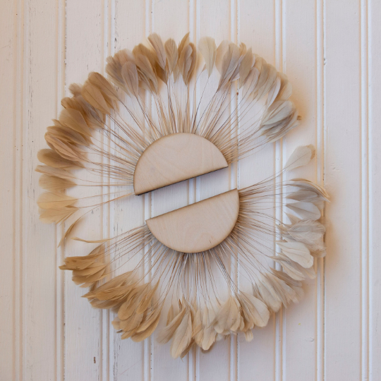 Small half moon Beige Feather Wall Art Set