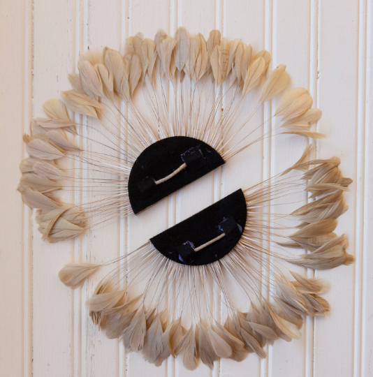 Small half moon Beige Feather Wall Art Set