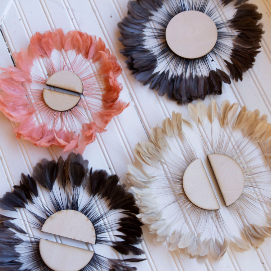 Small half moon Beige Feather Wall Art Set