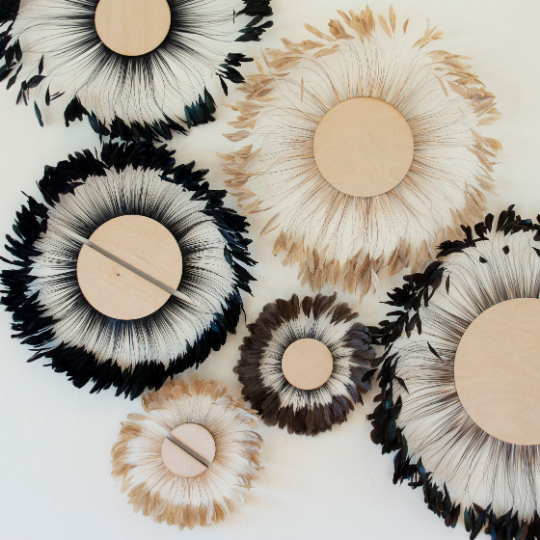 Small half moon Beige Feather Wall Art Set