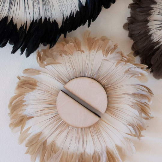 Small half moon Beige Feather Wall Art Set